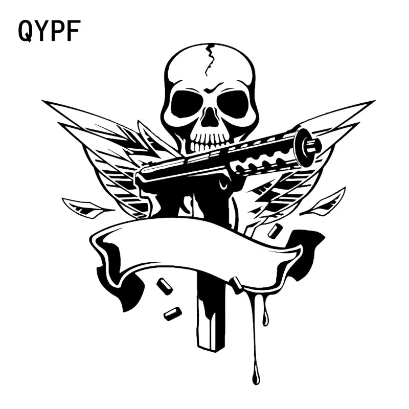 QYPF 18 2*18 6 см Виниловая Автомобильная наклейка череп пистолет рукав крылья война