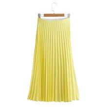 Женская модная летняя плиссированная юбка с эластичной резинкой на талии, с боковой молнией, женская желтая Свободная шифоновая юбка, женская одежда