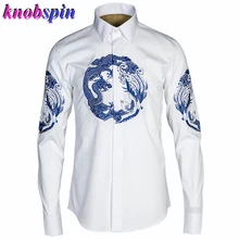 Креативная Мужская рубашка с принтом, высокое качество, 80% хлопок, длинный рукав, тонкая деловая Мужская рубашка, Повседневная Женская сорочка homme