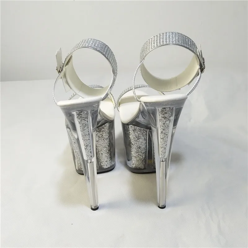 8 дюймов Обувь на высоком каблуке серебряные Bling невесты свадебные туфли Обувь на прозрачной платформе 20 см на платформе пикантная обувь