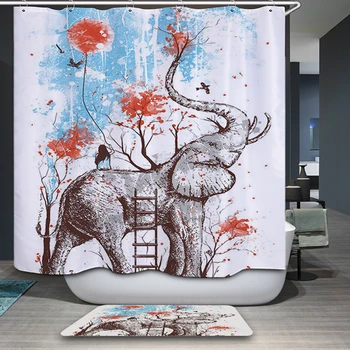 

Cartoon Animal Elephant Pattern Polyester 3D Shower Curtain for Bathroom Thicken Waterproof Bath Curtain + C Type Plastic Hook