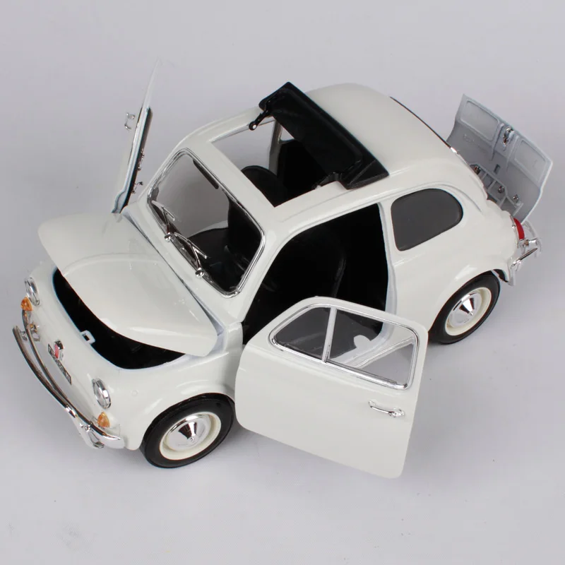 Bburago 1:18 1968 fiat 500l белый винтажный автомобиль под давлением открытые двери