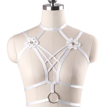Готическая обувь в страховочная система белый Бра с цветами эластичное сексуальное нижнее белье для бондажа жгут Fetish Rave одежда кроп Топ Косплэй клетка для тела