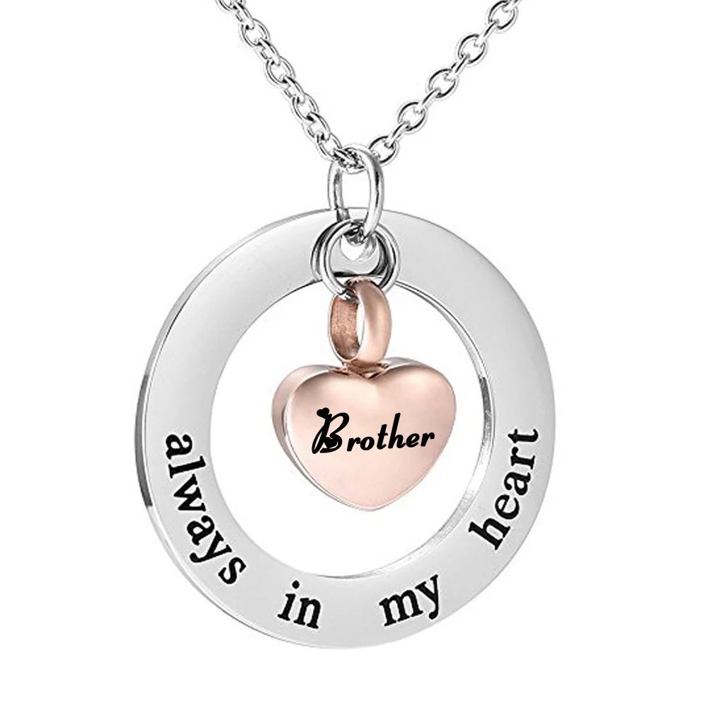 Кремационная Ювелирная урна ожерелье для праха всегда в моем сердце мемори сердце кулон красивый Keepsake-розовое золото - Окраска металла: brother