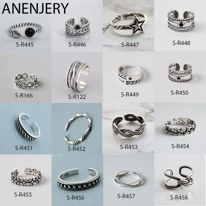 ANENJERY, Ретро стиль, ручная работа, 925 пробы, серебряные кольца для мужчин и женщин, размер 18 мм, регулируемые тайские серебряные кольца, индивидуальная S-R445