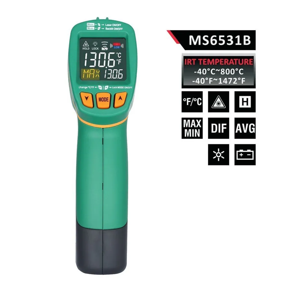 

Original1pcs MASTECH MS6531B Handheld Non-contact Infrared Thermometer Point Temperature Gun with K-type Temperature Measurement