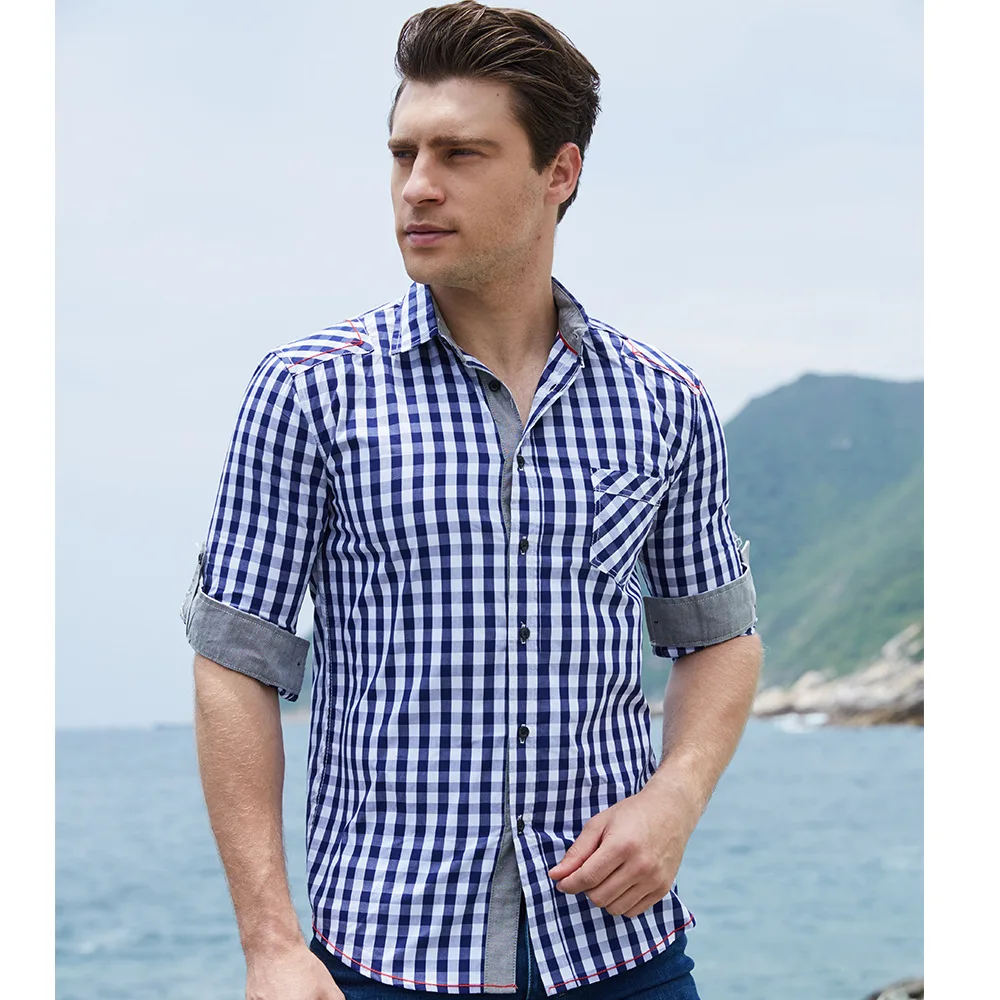Fashion Top Brand Men's shirt Long Sleeve Plaid 100% Cotton Shirts Mens Dress Shirt Brand Casual Denim Style Checks Shirts  (3)