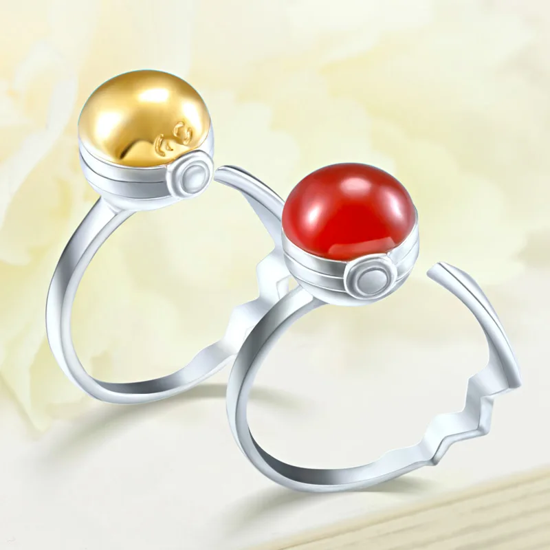 

Old Anime Jewelry Pocket Monster Ring GS Ball Ring 925 Sterling Silver Rings for Girl Women Boy Men Cosplay Accessories Gift