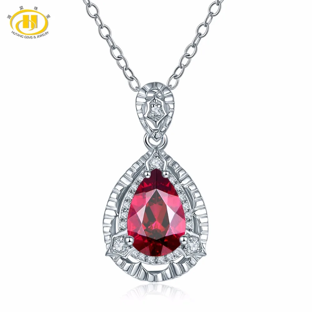 

Hutang 1.75ct Natural Gemstone Rhodolite Garnet & Zircon Solid 925 Sterling Silver Pendant Necklace For Women's Fine Jewelry