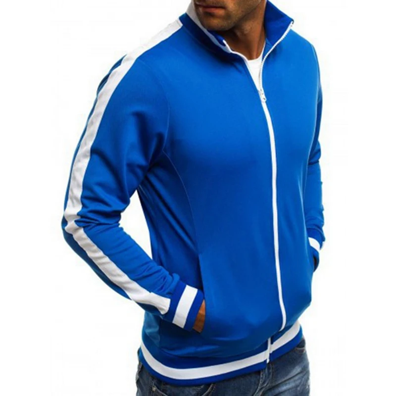 

Vertvie 2019 Autumn Striped Print Men Running Jacket Fitness Zipped Cardigan Coat Training Cotton Windbreaker Baseball Jacket