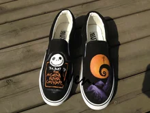 Wen Hand Painted Slip On Shoes Design Custom Nightmare Before Christmas Black Canvas Sneakers for Men Women’s Christmas Gifts