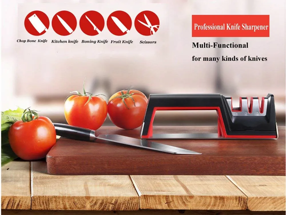 Multi Function 3 Stage Knife sharpener for Kitchen Knives Bread Knives Scissors and Various