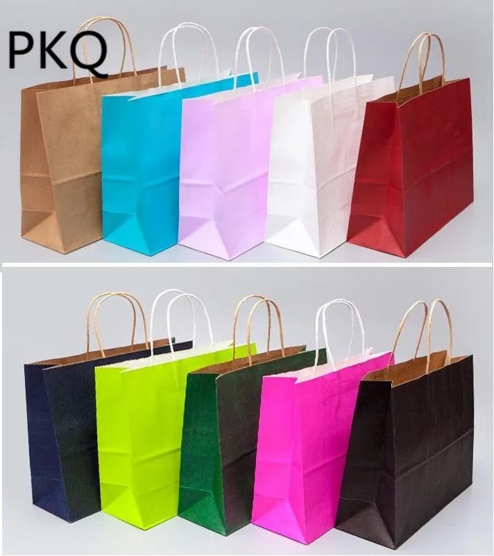 

20pcs large solid Color Vintage Wedding Candy Bag Kraft Paper Gift Bags Chocolate Cookies Bag Women shopping clothing Gift Bags