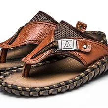 Брендовые летние мужские модные туфли; Новинка года; большие размеры 48; мужские тапочки из натуральной кожи; Роскошные шлепанцы; пляжные повседневные сандалии