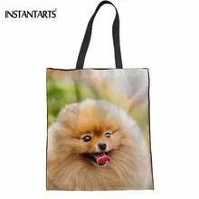 INSTANTARTS Kawaii Dog Pomeranian напечатаны женские хлопковые сумки-тоут многофункциональные дружественные Эко сумки повседневные подростковые книжные сумки для девочек