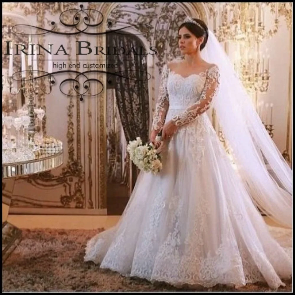 

Hot Sale Brazil Style Long Sleeve Lace Appliqued See Through Back Transparent Corset 2019 Wedding Dress