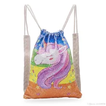 Custom Logo Bag Unicorn Sequin Backpack Drawstring Bag for Girl School Bag Kids Mermaid Horse Draw String Bags