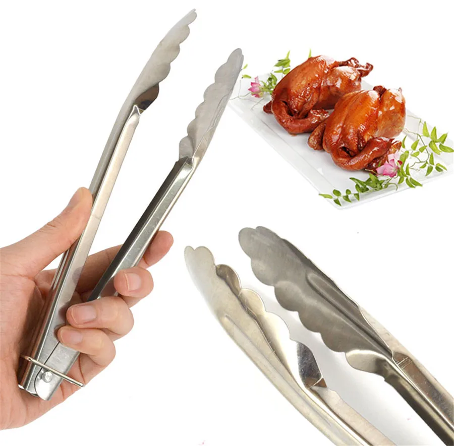 STAINLESS STEEL SALAD TONGS BBQ Kitchen Cooking Food Serving Utensil