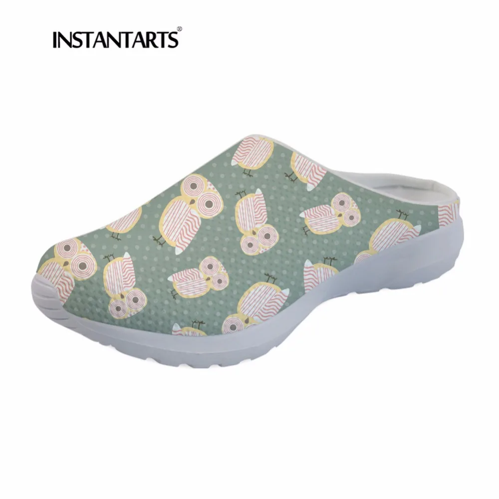 

INSTANTARTS Cute Cartoon Owl Sandals Women Summer Platform Flats Shoes Casual Air Mesh Beach Home Slippers 3D Print Female Shoes