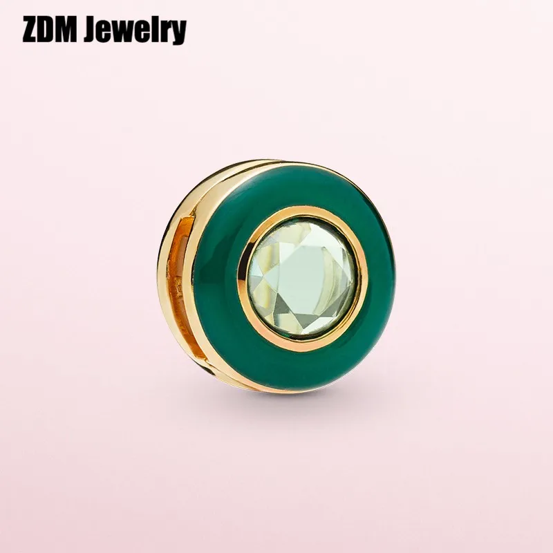 2019 New Reflexions shine golden style Green Circle clip charms Fit 925 sterling silver bead Bracelet DIY jewelry making | Украшения и
