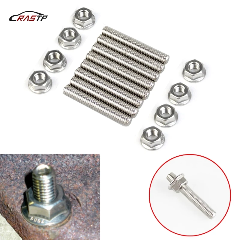 

RASTP- For Ford 4.6 &amp 5.4 Liter V8 Stainless Exhaust Manifold Stud Kit Studs For 2 Manifolds 8 Pcs RS-TC010