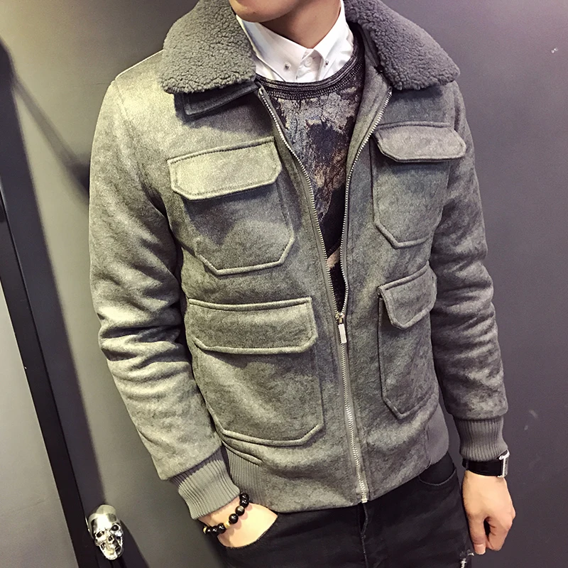 Chaqueta Invierno Hombre зимняя мужская пуховая модная зимняя куртка-бомбер с воротником из овечьей шерсти, черное, зеленое Стеганое пальто, приталенное M-3XL