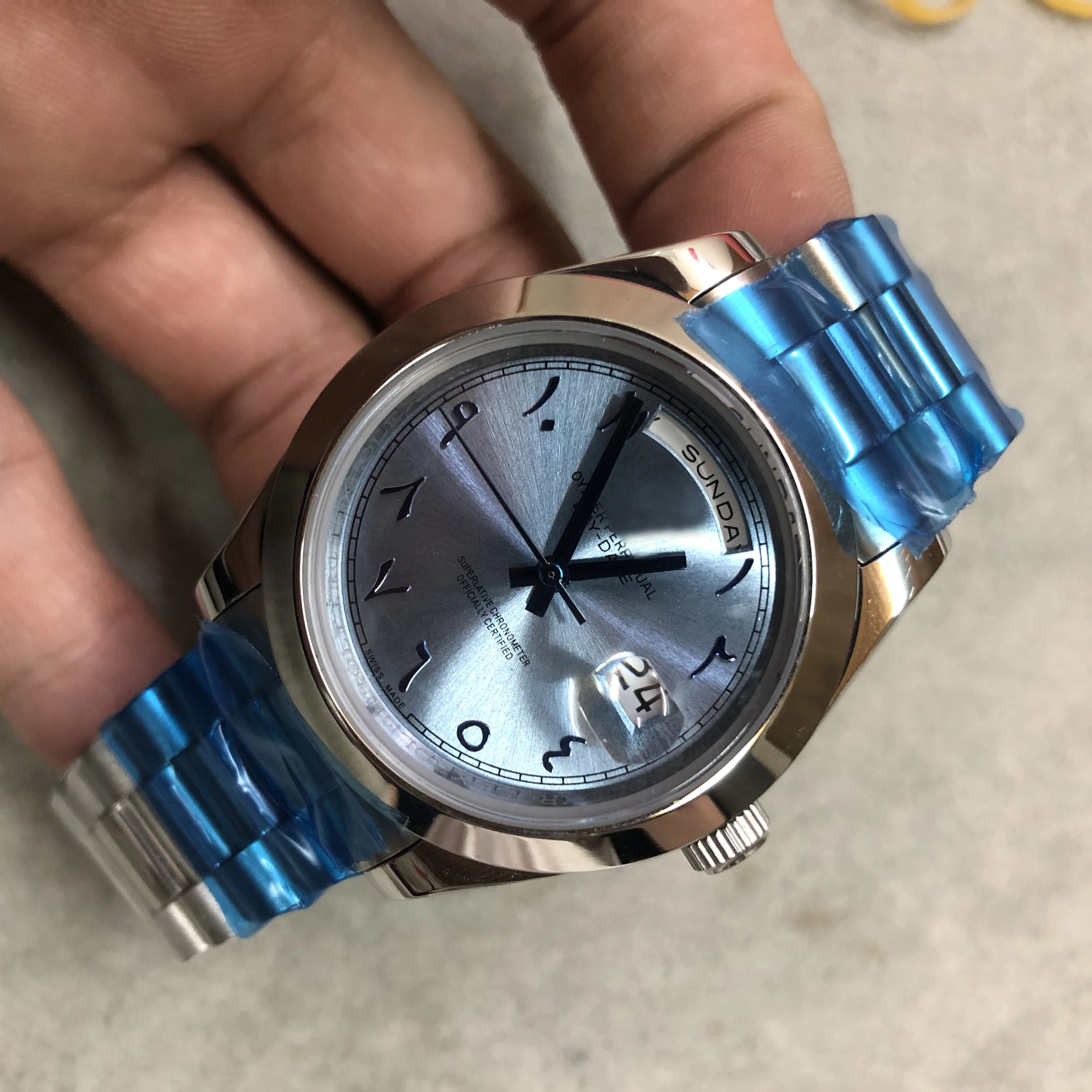 

DAYDATE aaa sapphire watches men automatic Blue face Stainless steel watch men Mechanics original clasp mens watches1