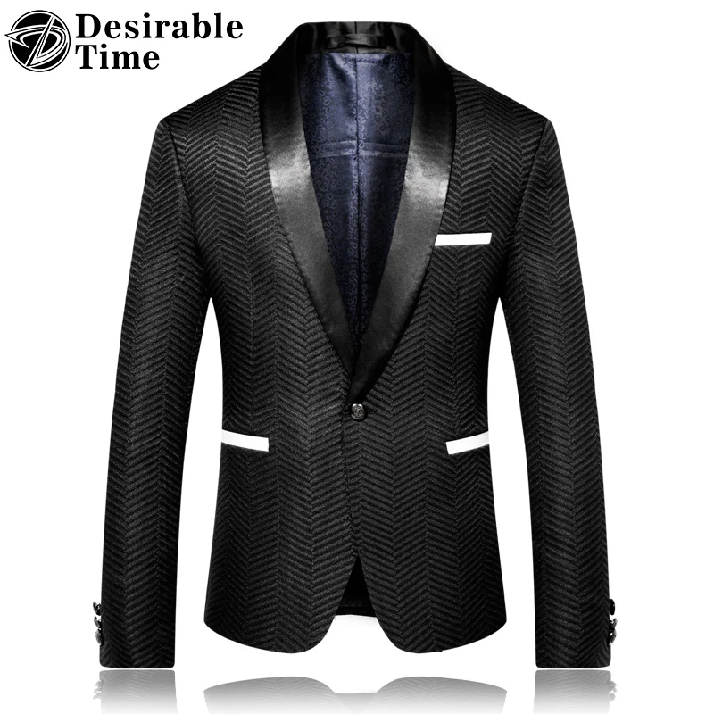 Men Slim Fit Black Blazer Geometric Pattern Mens Blazers Casual Fashion