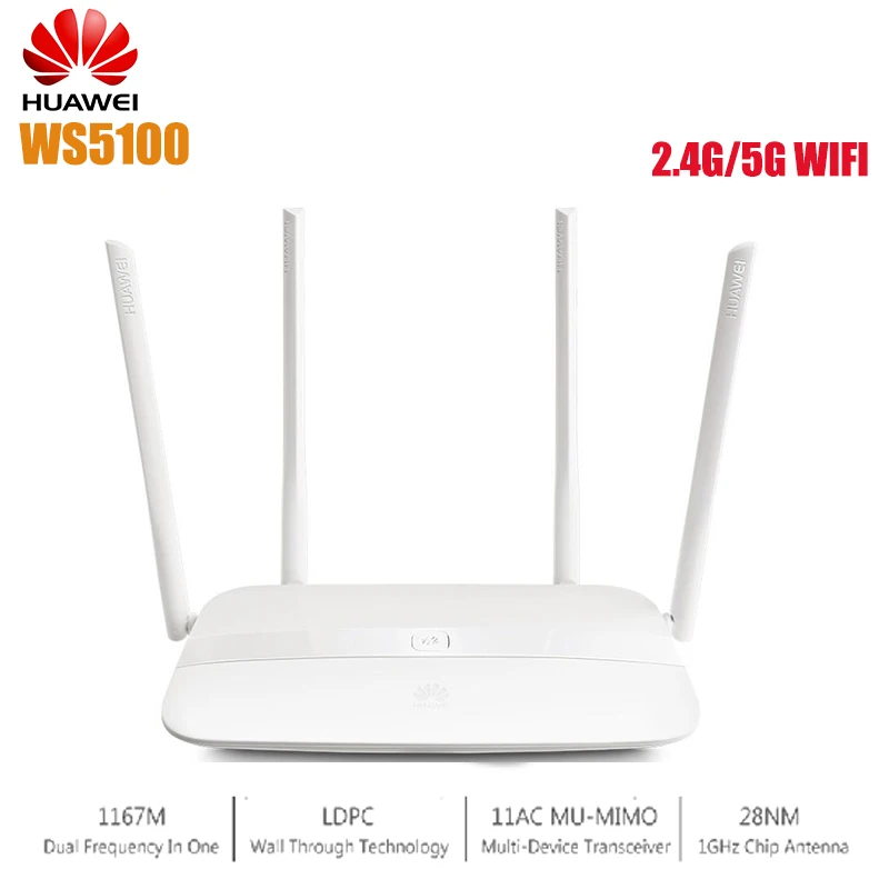 

HUAWEI WS5100 2.4G/5G Dual Band WiFi AC1200M Intelligent Router Priority 4 Ports Gen2 11AC Support IPv6 WPA-PSK WPA2-PSK LAN WAN