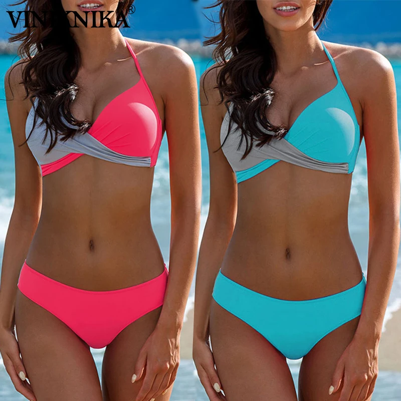 

VINIKNIKA 2019 Push Up Swimsuit Sexy Bikinis Set Halter Top Bikini Women Chest Cross Swimwear Women Bathing Suit Biquini Bikinis