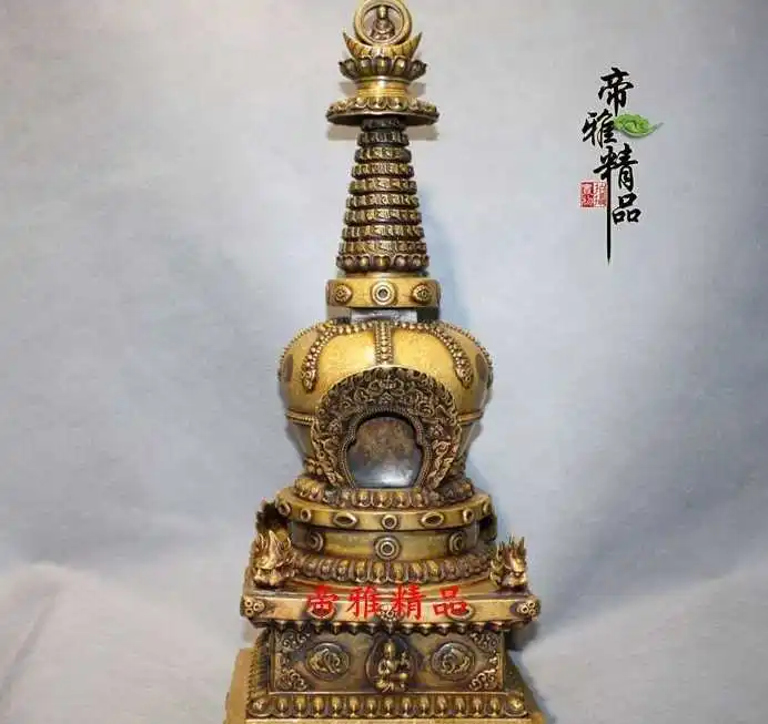 

Tibet Buddhism Old Bronze Copper Gild Buddha Bodhisattva Tower Tope Pagoda Stupa