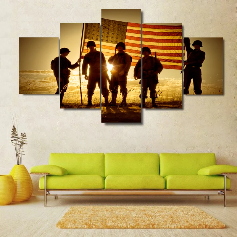 Silhouette Of Soldiers With American Flag
