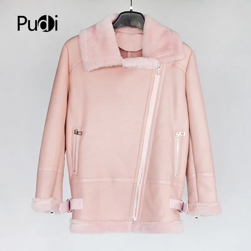 Pudi women winter real fur leather coat jacket 2018 new natural one fur wool liner coats outwear CT841