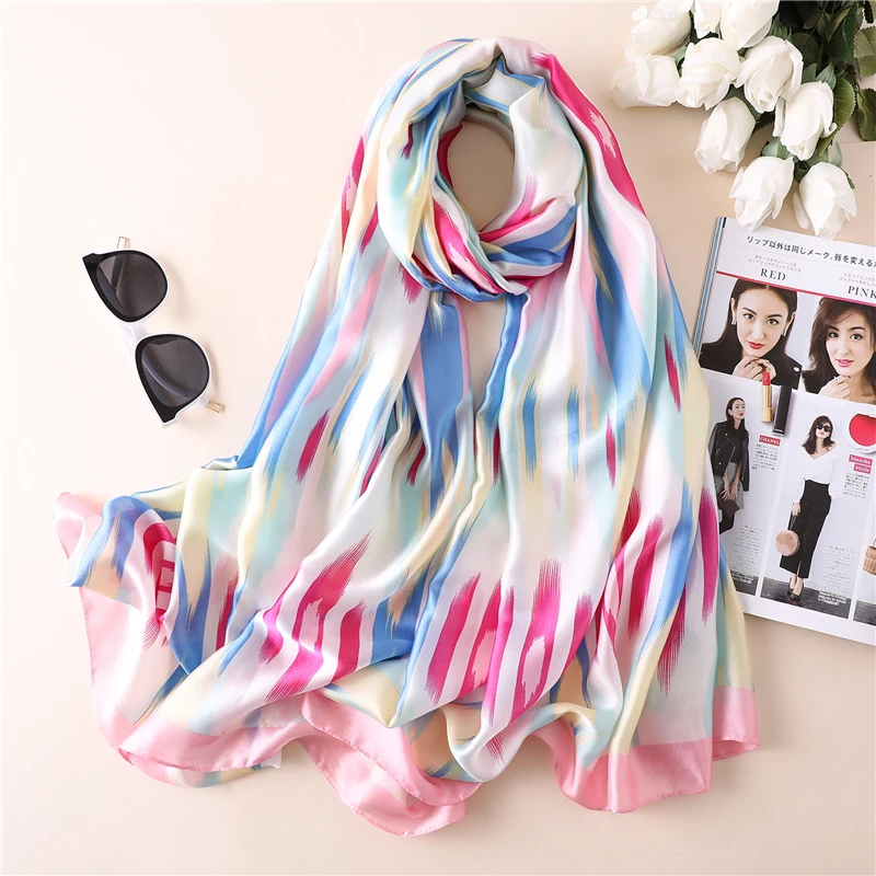 

2019 fashion silk scarf women summer beach long shawls colorful print design lady scarves large pashmina wraps