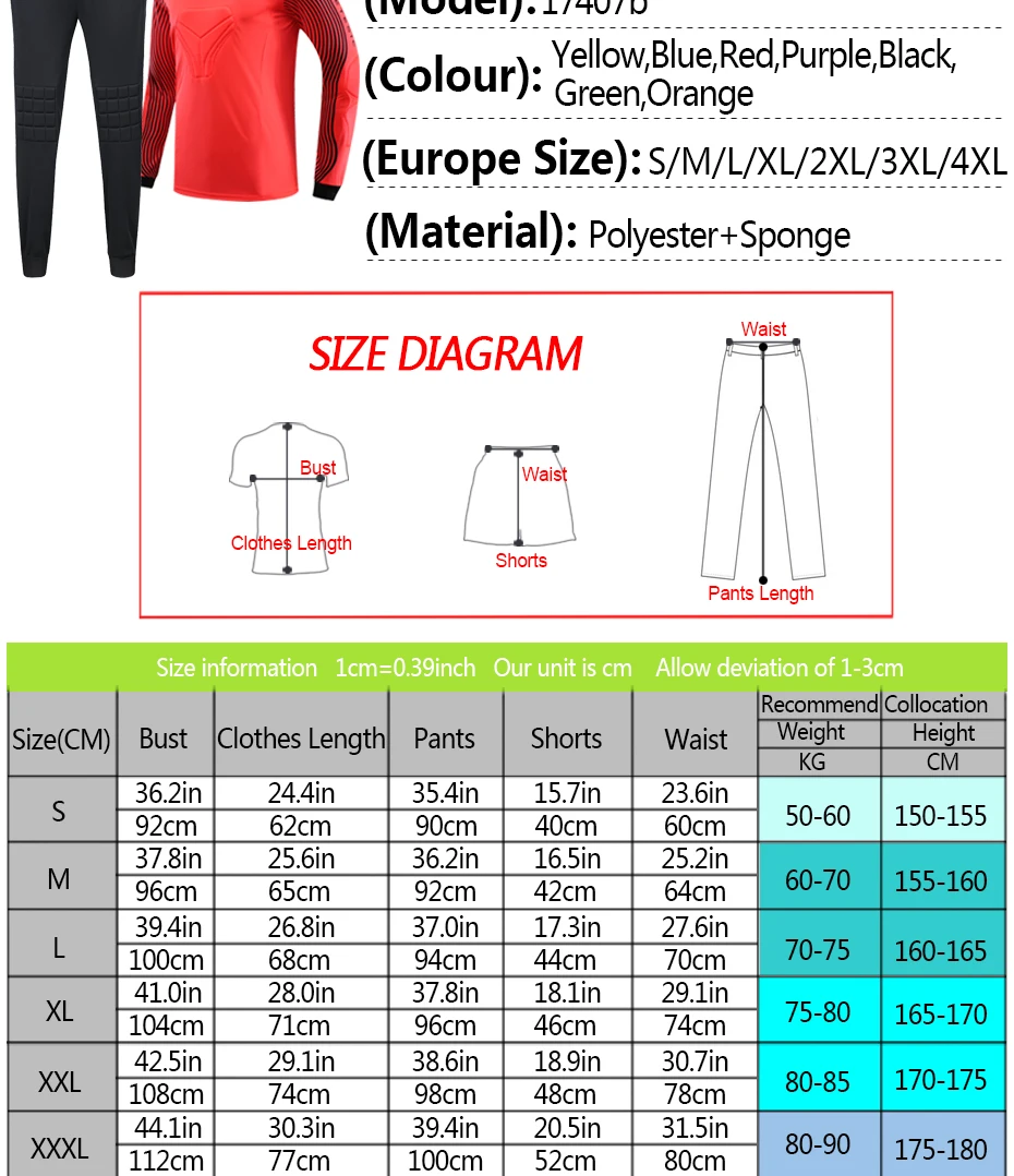 Детский Взрослый футбольный Вратарский Джерси Набор Футбольная форма Губка протектор может настроить Вратарский Униформа костюм шорты брюки