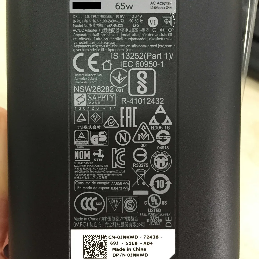 New Original 65W 19.5V 3.34A AC Adapter for Dell Laptop Inspiron 11 3135 Latitude E7240 E7440 0JNKWD JNKWD Vostro 2520 
