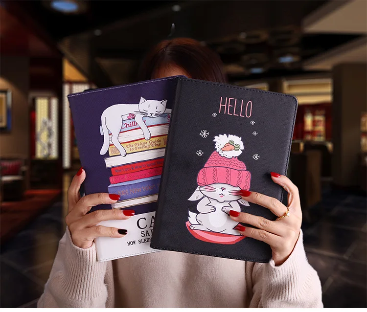 

Tablet Protective Case For apple ipad 2 3 4 Flip smart stand cover pu leather Cute cat Cartoon illustration Case A1395 A1396