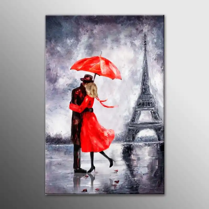 Diy Framed Canvas Painting Love In Paris Dancing Lovers In Red Umbrella Painting Canvas Printed Wall Art Home Decor Mordern