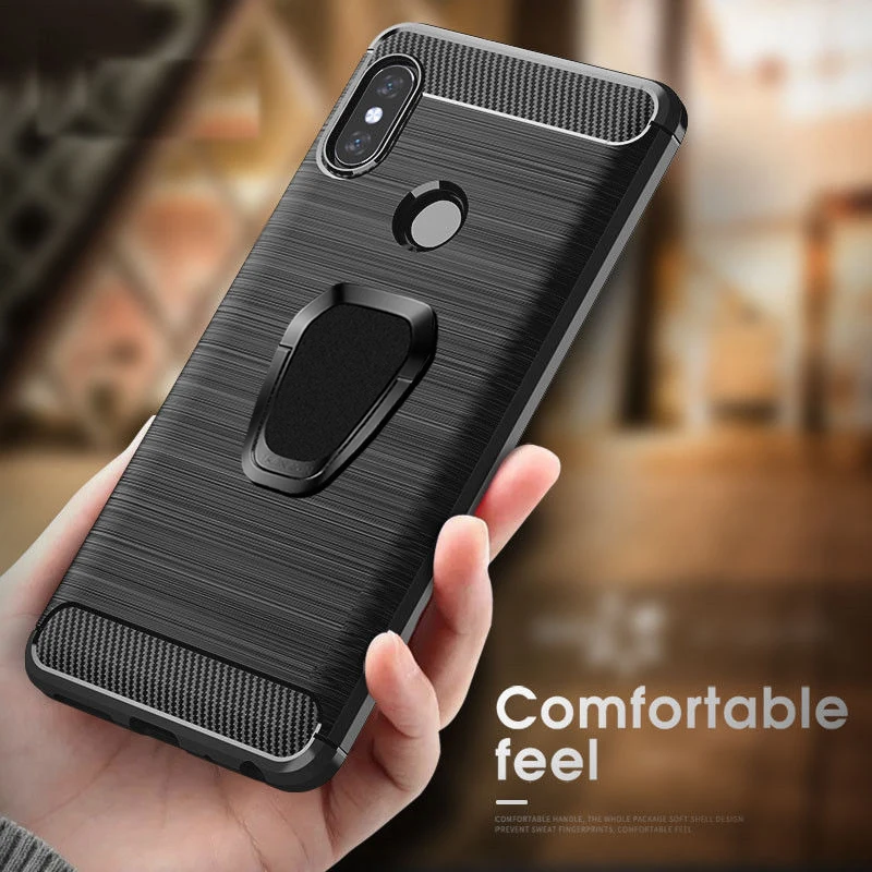 buy Soft Carbon Fiber Texture Phone Case For Xiaomi Redmi 7 6A S2 Note 7 6 5 Pro Magnetic Ring Holder Silicone Cover