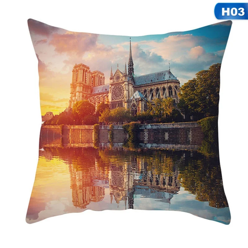 

Home Decorative Cushion Cover Scenic Paris Building Print Polyester Square Cushions Decorative Pillow Case