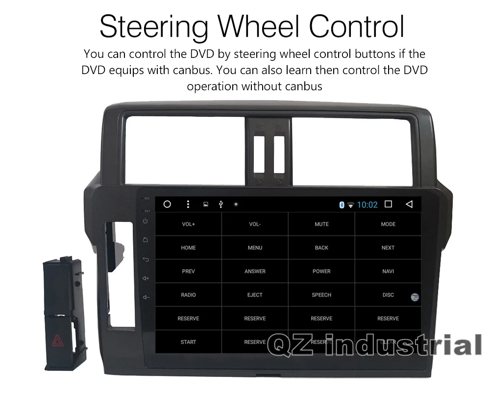 Perfect QZ industrial HD 10.2" Android 8.1 T3 for Toyota 2014-2016 Prado 150 LC150 Car DVD player with Canbus 3G 4G WIFI RDS Navi Radio 3