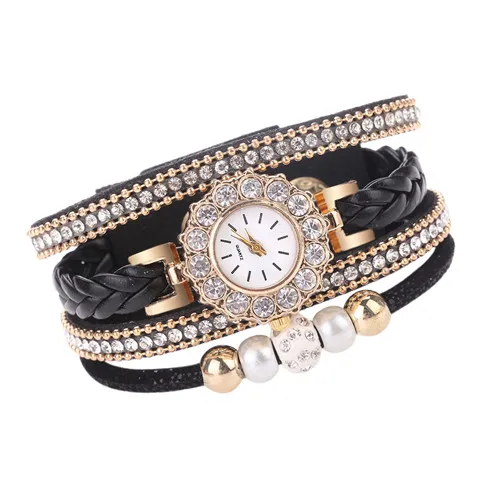 YOLAKO брендовые новые часы женские цветочные Популярные Кварцевые часы роскошные часы с браслетом для женщин наручные часы с драгоценными камнями bayan saat - Цвет: Черный