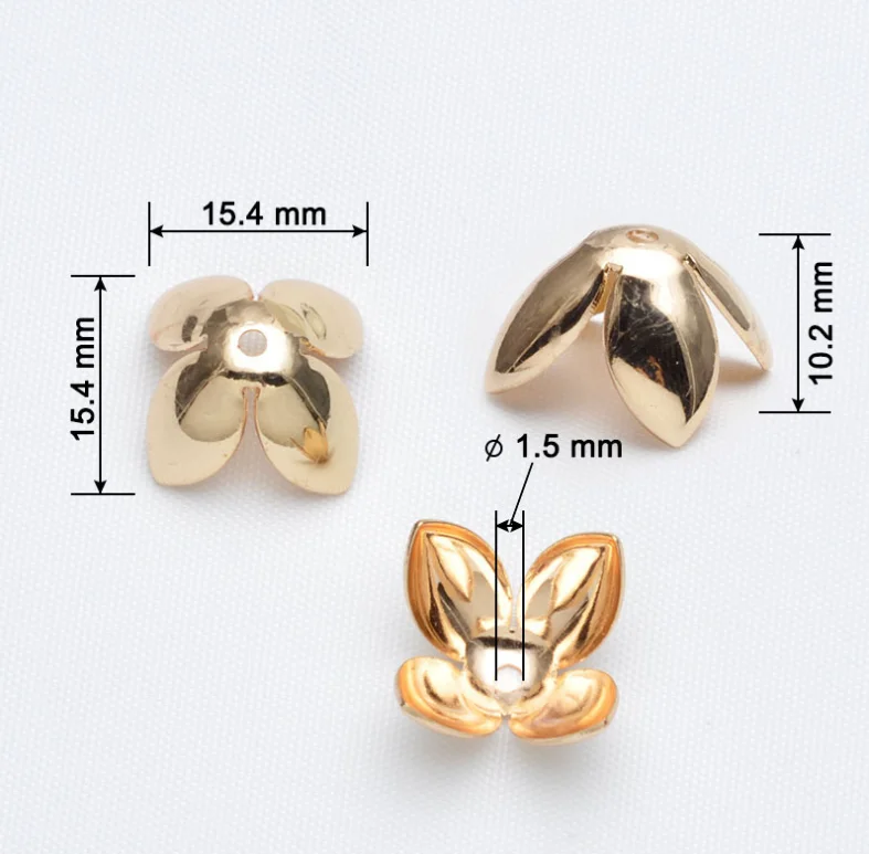 10 шт. 15,4x10,2 мм 24K цвета шампанского, позолоченные латунные бусины в виде цветка, крышки высокого качества, аксессуары для ювелирных изделий Diy
