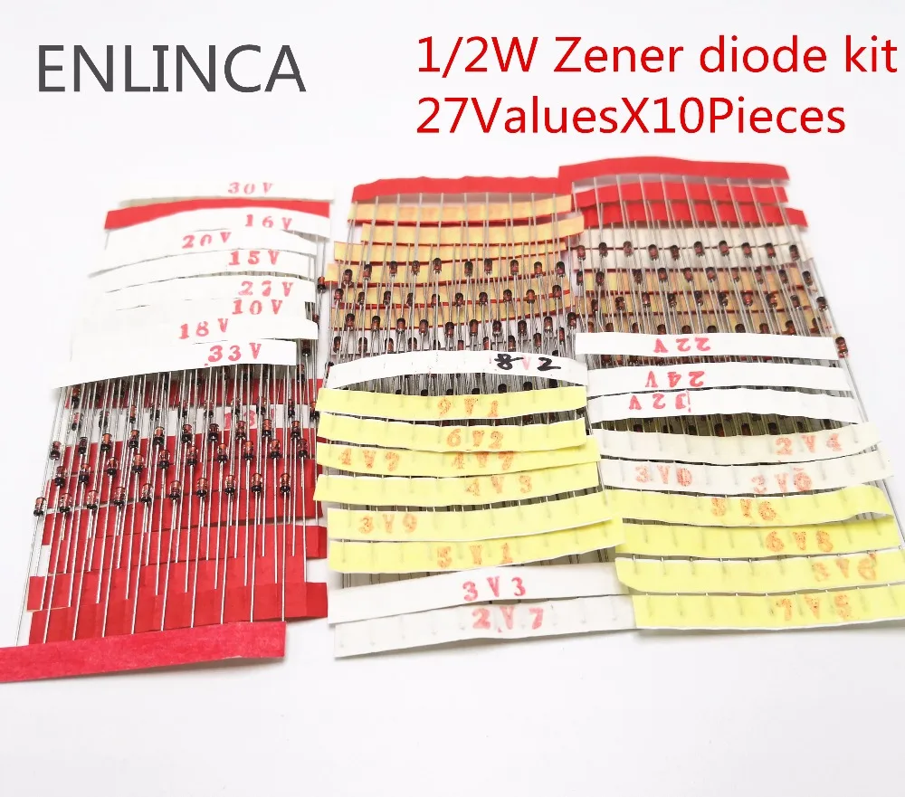 1/2 Вт 0 5 стабилитрон набор диодов 2 4 в 33 14 значений или 27valuesx10 шт. ассортимент