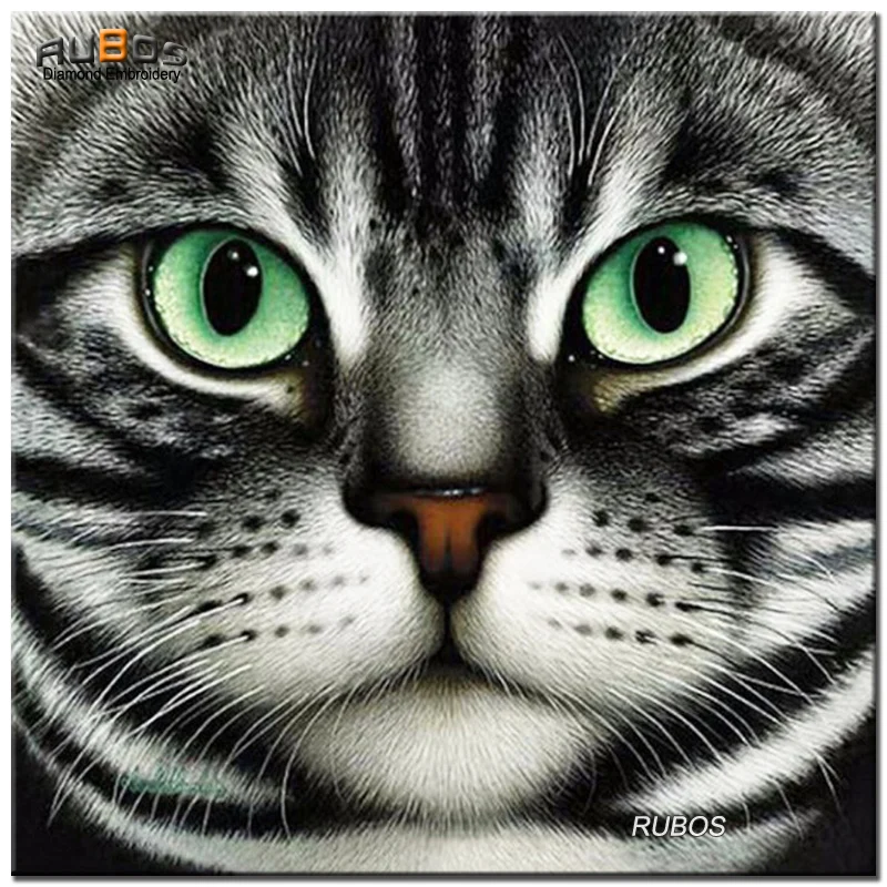 RUBOS Cat head icon DIY 5D diamond mazayka embroidery pattern rhinestone painting full round home decor 2018 new | Дом и сад