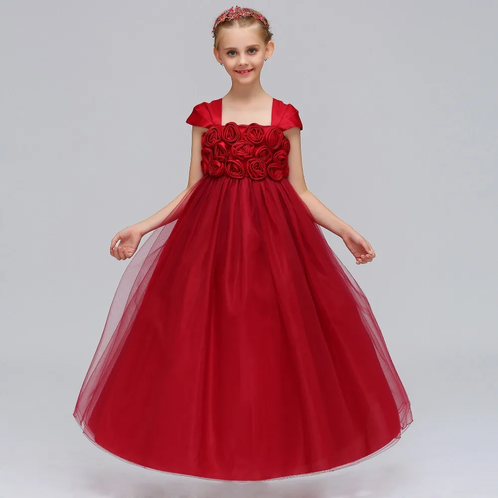 

2018 New Arrival Flower Girl Dresses With Bow Red Party Dress For Little Girl Pretty Elegant Formal Summer Gown