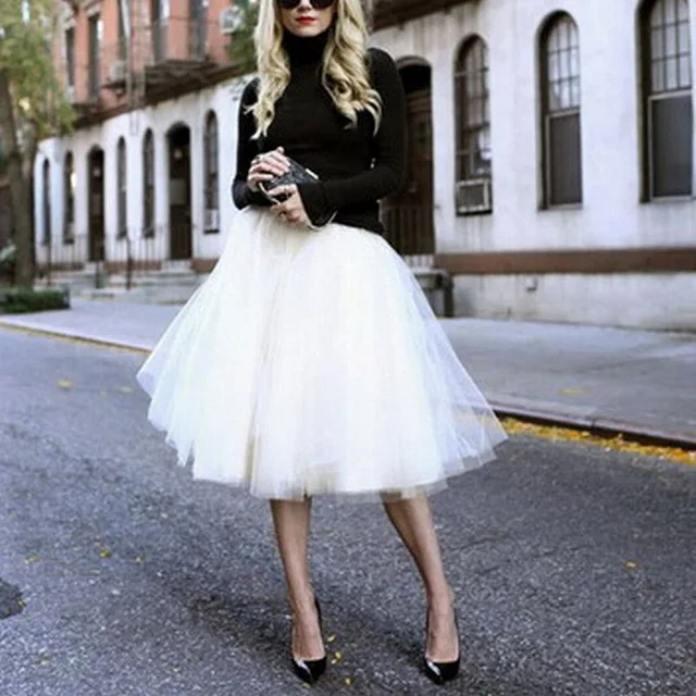 

Tulle Skirts Womens Black Gray White Adult Tulle Skirt Elastic High Waist Pleated Midi Skirt 2018