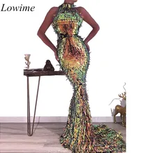 Платья знаменитостей в африканском стиле с пайетками длинные платья с юбкой-годе с высоким воротом красные платья с поясами Abendkleider