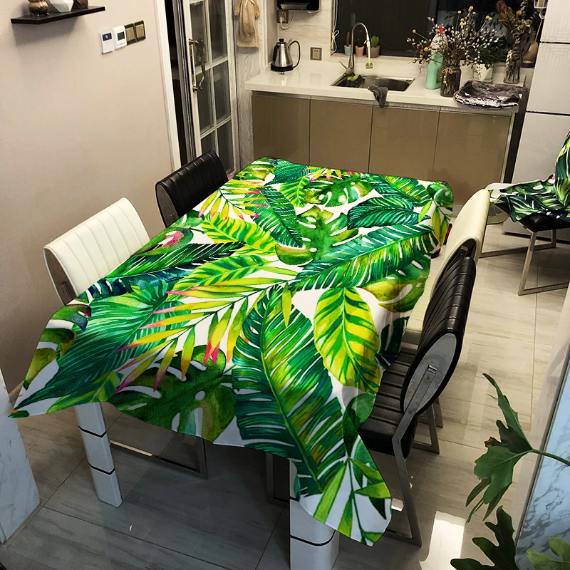

3d Green plant Tablecloth Creative Green Plant Flamingo Pattern Polyester Comfortable Waterproof Table Cloth Cover for Children