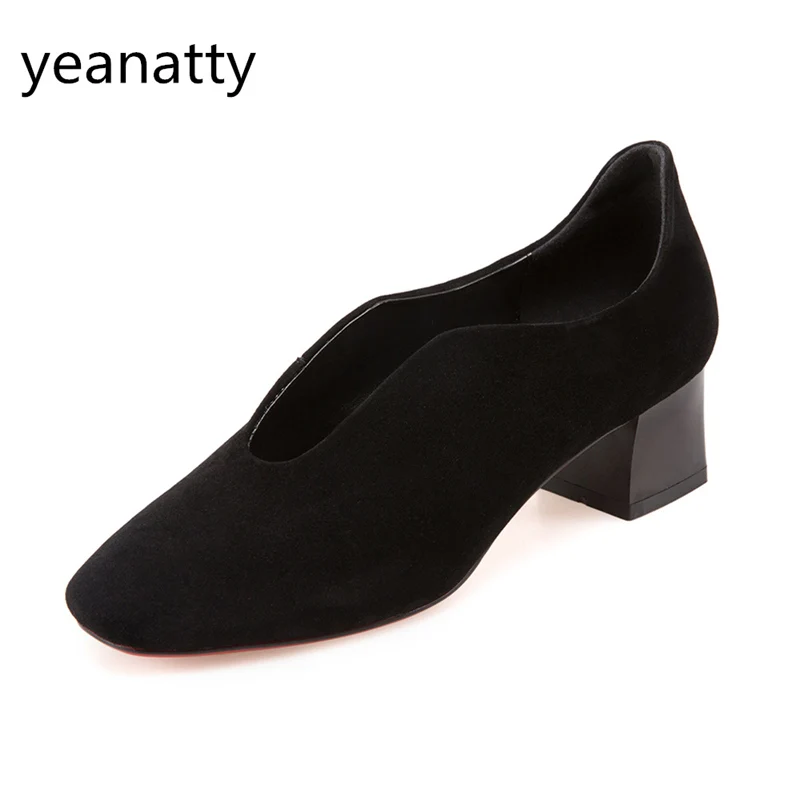 spring/autumn pointed toe pumps genuine leather 5cm Mid heel shoes hoof